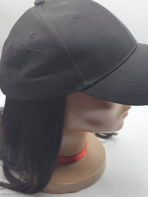 Black Baseball Cap Wigs- Straight