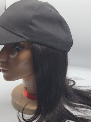 Black Baseball Cap Wigs- Straight