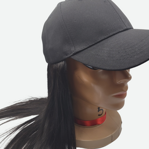 Black Baseball Cap Wigs- Straight