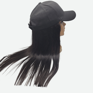 Black Baseball Cap Wigs- Straight