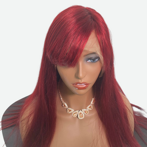 Burgundy Straight Wig With Bangs