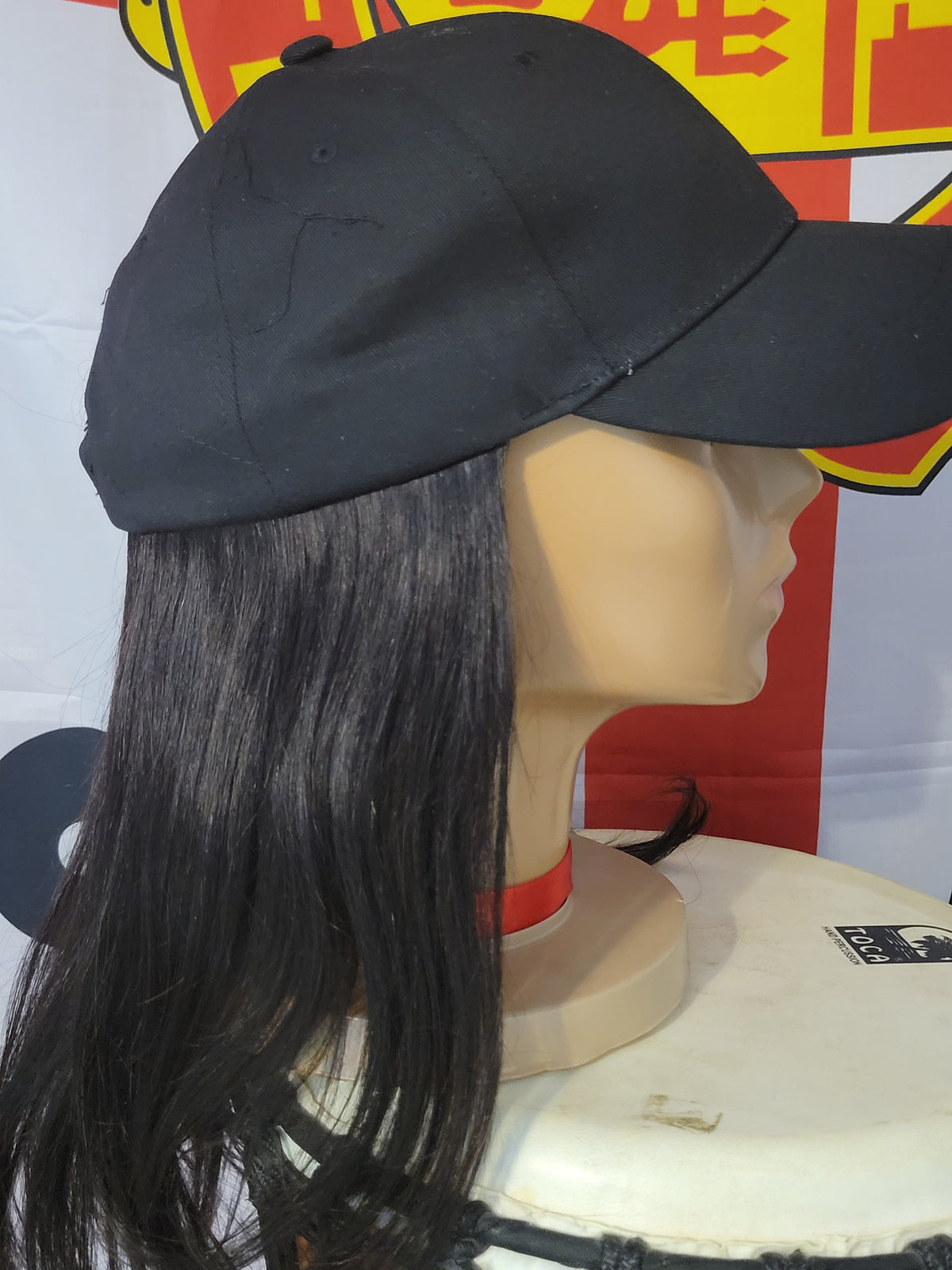 Black Baseball Cap Wigs- Straight