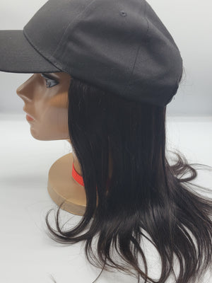 Black Baseball Cap Wigs- Straight