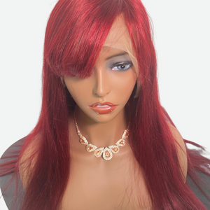 Burgundy Straight Wig With Bangs