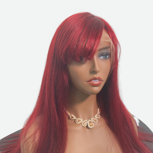 Burgundy Straight Wig With Bangs